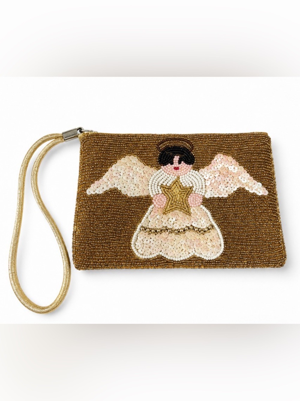 Vintage Angel Purse Beaded Ermo Wristlet Bag Coin Gold Christmas Holiday